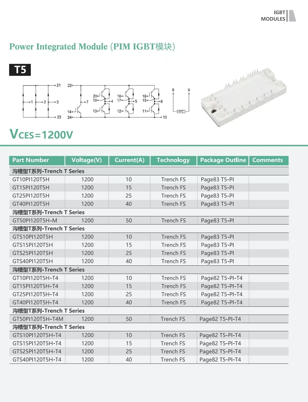 SILVERMICRO T5‑PI‑T4 改版 IGBT 模块 GT10‑40PI120T5H‑T4 GT50PI120T5H‑T4M GTS10‑40PI120T5H‑T4 1200V 变频功率器件