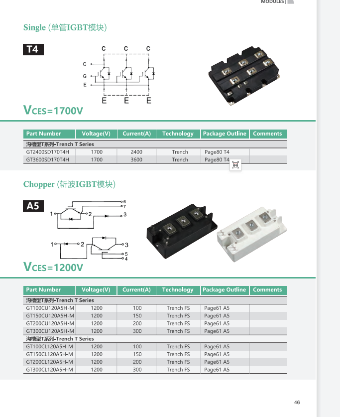 SILVERMICRO A5 斩波 IGBT 模块 GT100CL120A5H‑M GT150CL120A5H‑M GT200CL120A5H‑M GT300CL120A5H‑M 1200V 带 NT